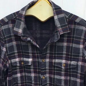 Express Black Gray Maroon Plaid Flannel Shirt